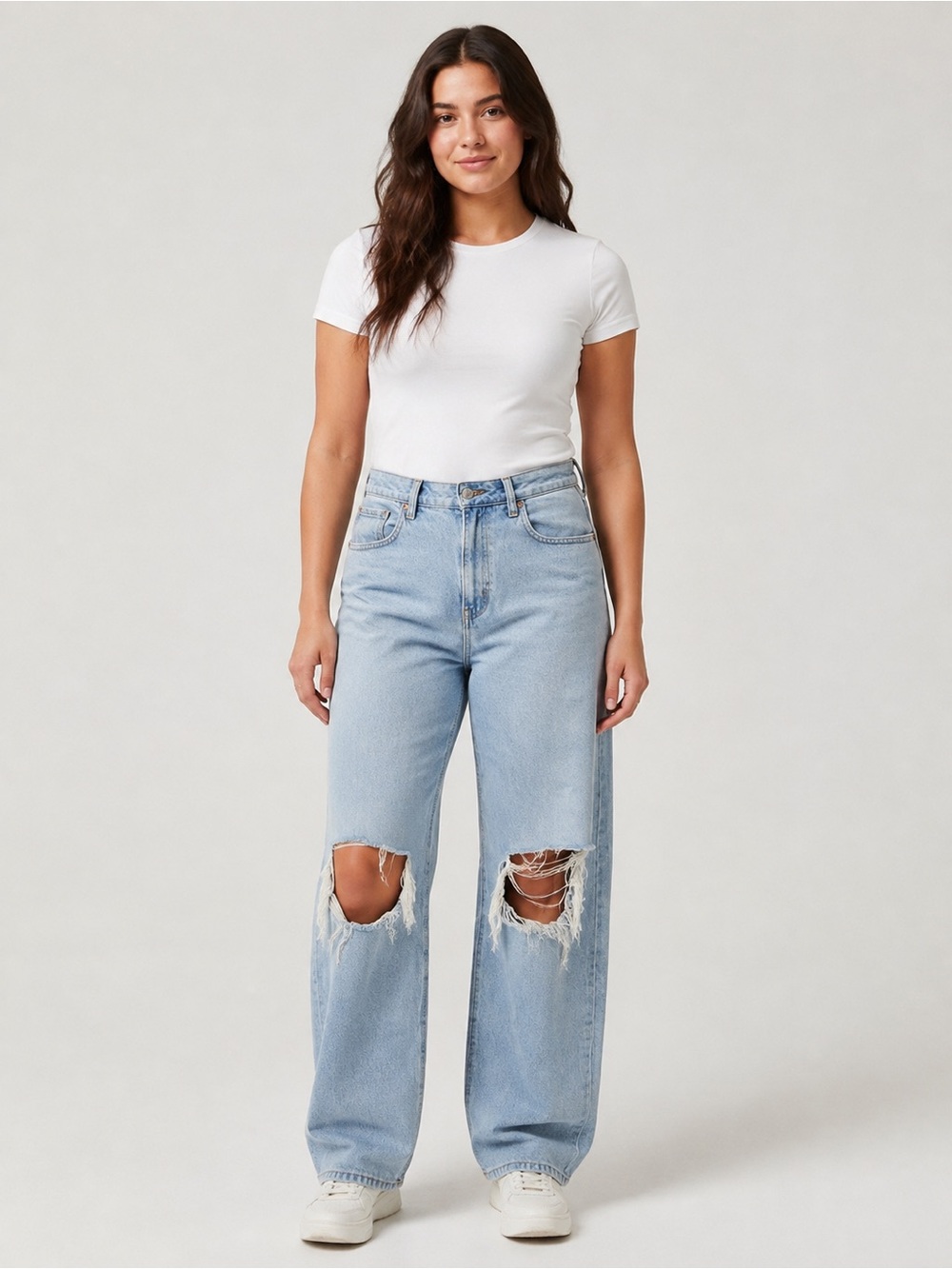 wild fable Light Blue High-Rise Distressed Wide-Leg Jeans 29